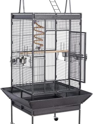 Topeakmart 68-inch Wrought Iron Play Top Large Bird Cage, Black