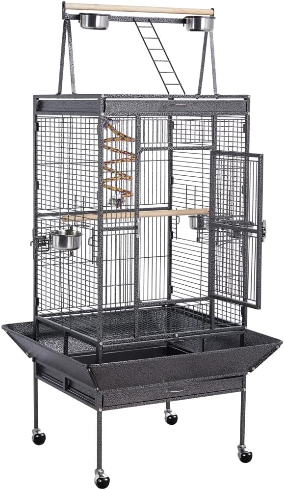Topeakmart 68-inch Wrought Iron Play Top Large Bird Cage, Black