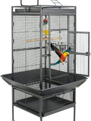 ZENY 61-inch Playtop Parrot Bird Cages, Wrought Iron Large Birdcage with Rolling Stand