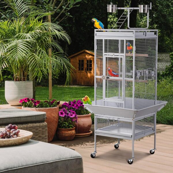 ZENY 61-inch Playtop Parrot Bird Cages, Wrought Iron Large Birdcage with Rolling Stand